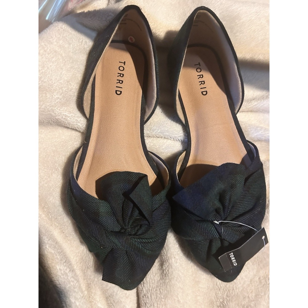 Torrid‎ Pointed Toe Flats Women's Size 8WW Wide Width Bow Shoes! Greenish Black